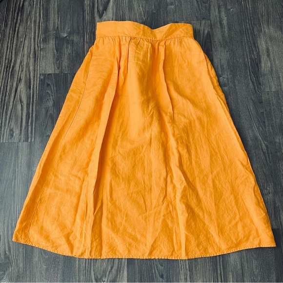 Ann Taylor Orange Linen A-Line Linen Blend Knee Length Skirt with Pockets - Picture 3 of 15